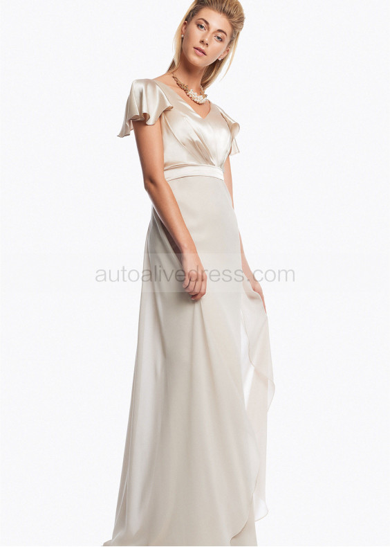 Cap Sleeve Pale Pink Satin Chiffon Bridesmaid Dress Cap Sleeve Pale Pink Satin Chiffon Bridesmaid Dress